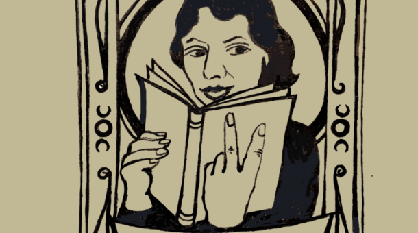 illustration of a woman reading a book