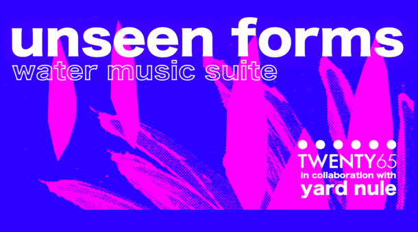 Abstract image in electric pink and blue with the text 'Unseen Forms'